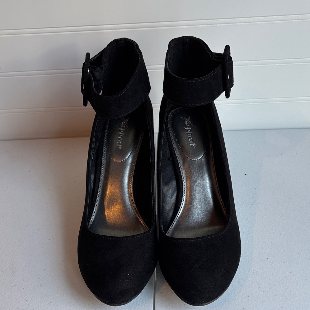 Xappeal Black Ankle-Strap Suede Heels